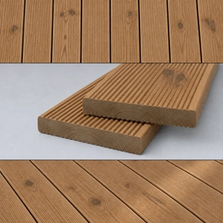 Terasové prkno 26x117x4500mm kvalita AB, profil J/Hladká, Thermo borovice ThermoWood